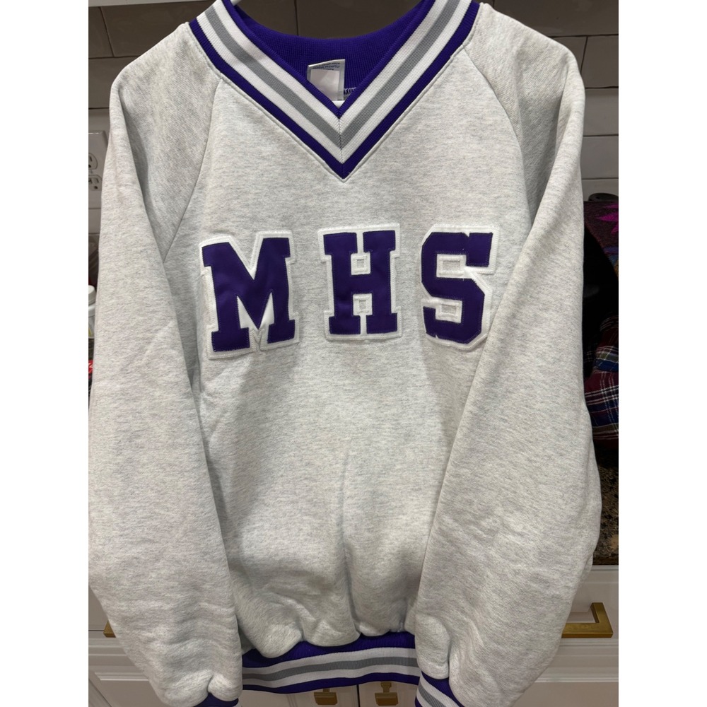 Varsity Spirit‎ Fashions MHS Sweatshirt Vintage Gray Purple V-Neck Pullover XL